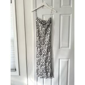 Fiori di Zucca White Black French Countryside Floral Print Silk Midi Drape Dress